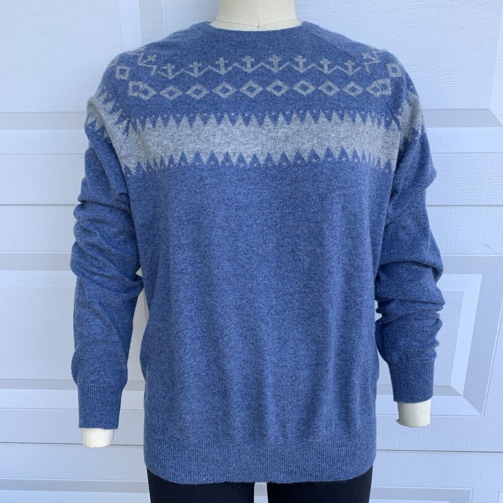 QI 100% Cashmere Sweater Sz Large L Womens Blue Ski Snow